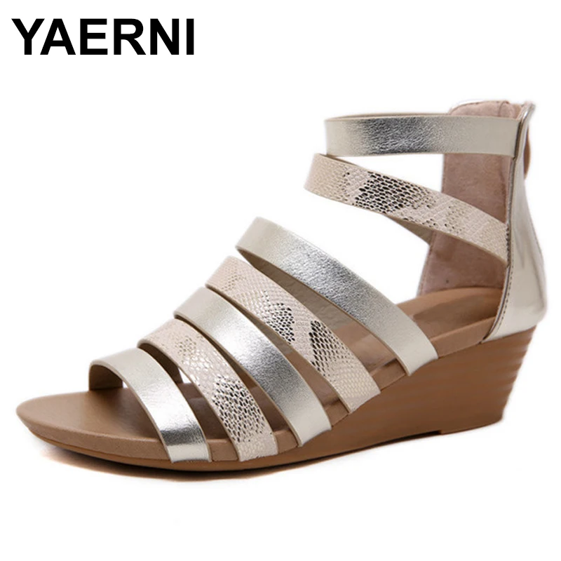 

YAERNI Summer sandals Snake women Shoes peep-toe sandalias Roman sandals woman casual shoes Ladies Flip Flops Wedge FootwearE923