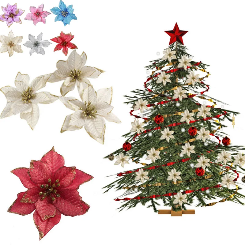 

10PC Christmas Tree Decorations Artificial Flower Christmas Decorations for Home Ornamental Trees Navidad 2019 Christmas Decor,Q