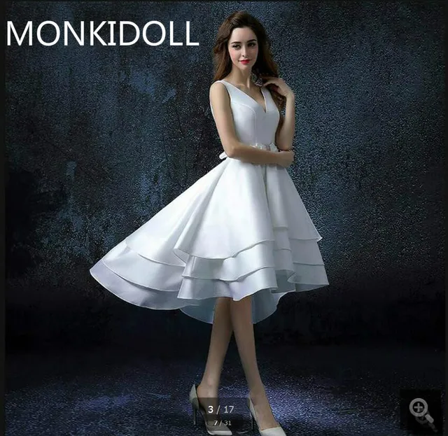vestido de novia high low a line white satin wedding dress v neck