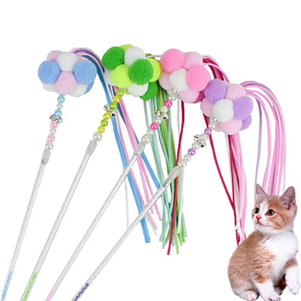 

4PCS Wand Cat Toy Leather Fringed Toys for Cats Funny Colorful Wool Ball Interactive Kitten Toy Interesting Training Cat Toys