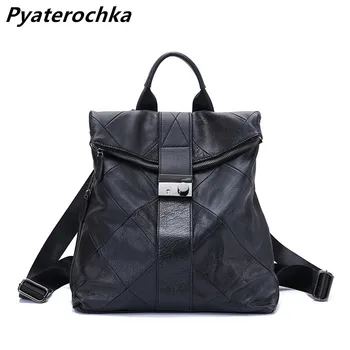 

Pyaterochka Genuine Leather Travel Backpack Women Fashion Minimalist Big Backpack Hasp School Bags 2019 Korean Style Bagpack Bag