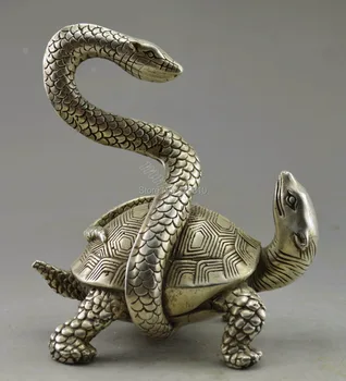 

zhmeru0017@++Collectible Decorate Old Handwork Tibet Silver Snake Tortoise Exorcism Statue