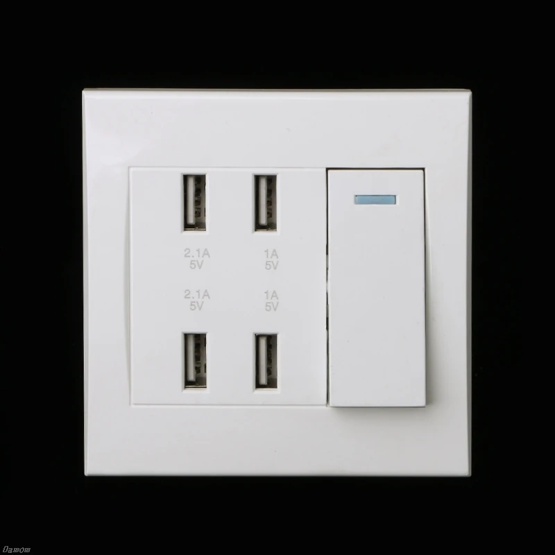 

220V 10A Wall Switch Socket 4 Port USB Charger Power Outlet Adapter Panel Damom