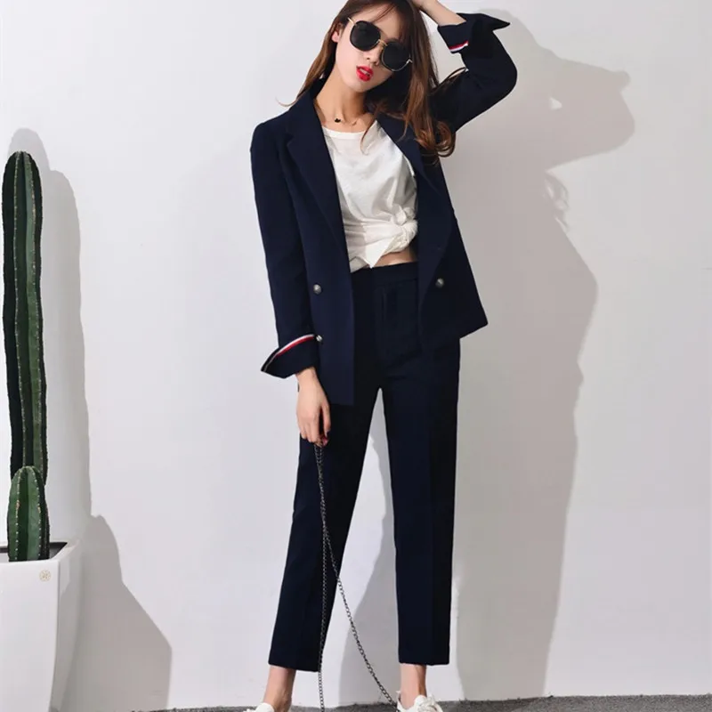 2017 New Formal Suits for Women Casual Office Business Suitspants Work Wear Sets Uniform Styles Elegant Pant Suits J17CT0006