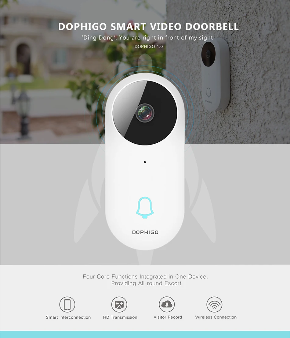 

Intelligent Smart Home IP65 Waterproof Bluetooth WiFi Doorbell with Fast Reaction Time & Battery operated usage up to 5 months