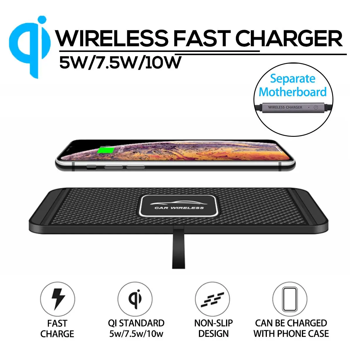 Fast Charging 10W Qi Wireless Charger Pad for iPhone Docking Station Phone Charger for Xiaomi Non-slip Mat Car Dashboard Holder
