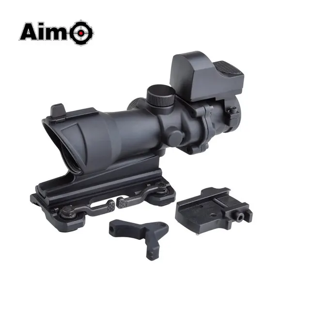 Best price at $160 Cheap Aim O ACOG 4x32 Optical Rifle Scope and Mini Red Dot Real Red Optic Fiber Imager For hunting QD Mount 1 set AO5316