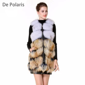 

Real Fur Vest 2018 Fur Vest With Side Zipper Genuine Leather 75cm New Design Fox Fur Gilet for Ladies in Winter Warm