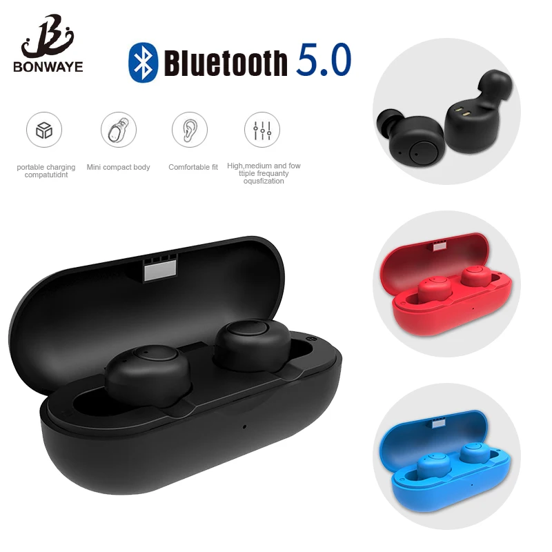 

Bonwaye Bluetooth 5.0 Wireless Earphone TWS mini Earbuds tws earphone with handfree and microphone 3D fones