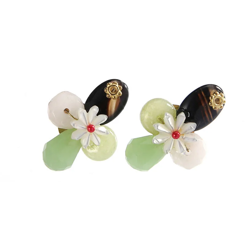 TDQUEEN Stud Earrings Natural Stone Cute Earrings Women Fashion Jewellery Shell Flower Handmade Beaded Gold Color Stud Earring   (6)
