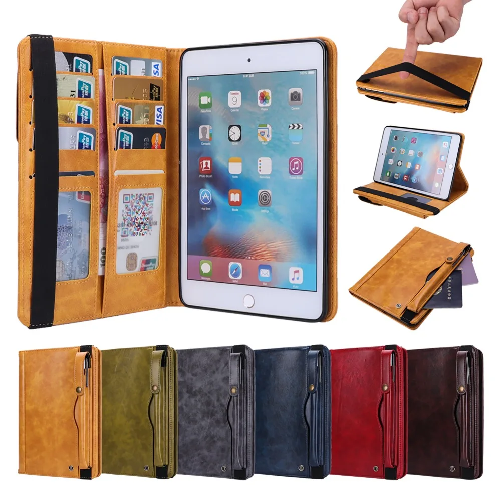 

Case For iPad mini 3 mini 2 mini Cover Premium Leather Multi-Angle Viewing Wallet Card Cover Folding Stand with Pencil Holder
