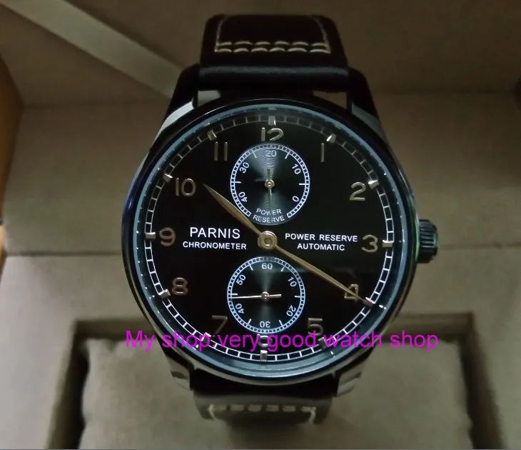 

43mm PARNIS pilot power reserve Automatic Self-Wind Mechanical movement men's watch PVD case zdgd92a