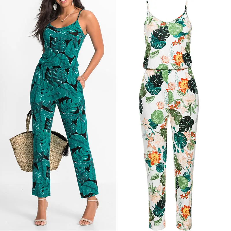 Women Summer Floral Jumpsuit Ladies Sleeveless Beach Casual Long Playsuit Romper