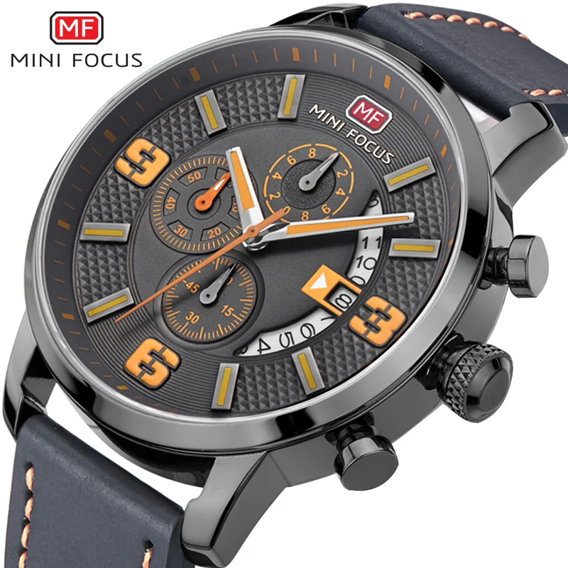 

Minifocus Men Watches 2017Lluxury Brand Business Leather Male Clock Simple Big Dial Waterproof Calendar Quartz Wrist Watch Man