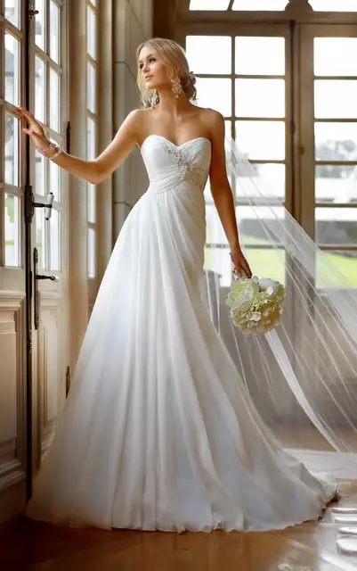 Cheap Beach Wedding Dress Sweetheart Sleeveless Pleated Flowy