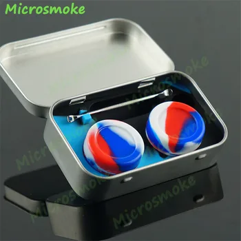 

Novelty Tin Box Non-stick wax oil container storage jar assorted colors food grade silicone jar set with dab tool OEM