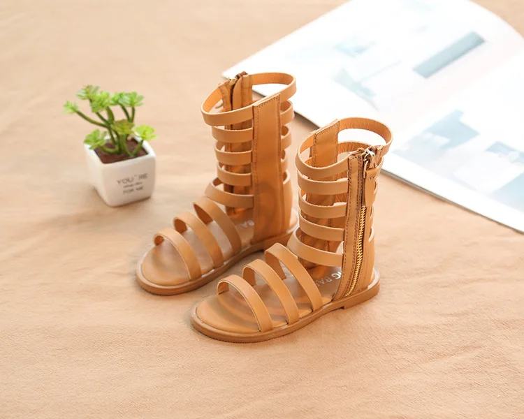 1 2 3 4 5 6 7 8 Years Little Girls Summer Rome Long Sandals Boots For Kids Girls Brown Black Dress Shoes Sandals New