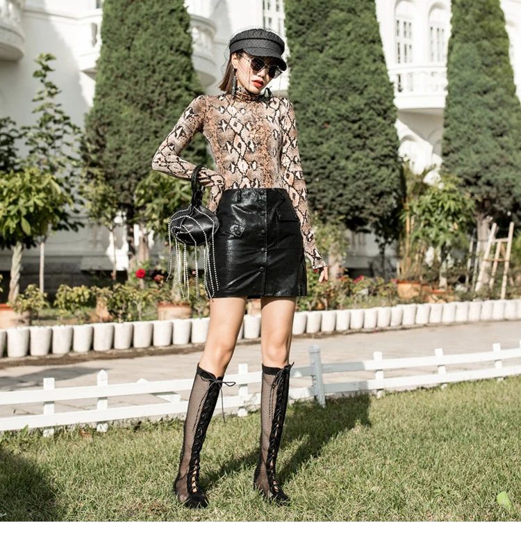 Уличная кожаные женские юбки в стиле casual с передним карманом под змеиную кожу Однобортный Высокая талия из натуральной кожи с подкладкой