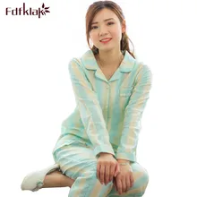 Fdfklak хлопковые пижамы комплект осень-зима с длинным рукавом в полоску пижамы Femme одежда для сна Для женщин Семейный комплект пижамы tracksuitq389