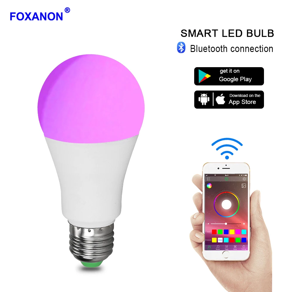 

Foxanon RGB Bluetooth Smart LED Bulb E27 B22 15W APP Music Voice Control Holiday Decor Lighting Lamp Multiple Colors LED Lights