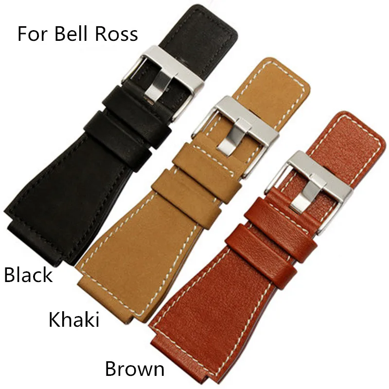 

High-Quality Genuine leather 35mm*25mm Buckle Size 24mm Black Brown Khaki Men's Watchband Watch Strap For Bell&Ross