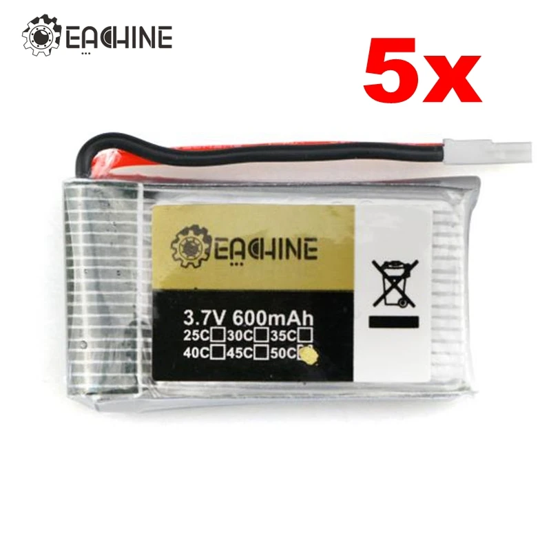 5PCS 3.7V 1S 600mah 50C lipo Battery For Eachine QX90 QX95 QX80 QX70 FB90 QX100 EX100 EX105 EX110 X73 RC Drones Quadcopter Toys