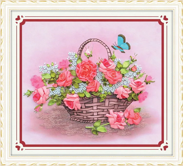 

Needlework,DIY Ribbon Cross stitch Sets for Embroidery kit, Wedding bouquet rose flowers Cross-Stitch handwork wedding gift