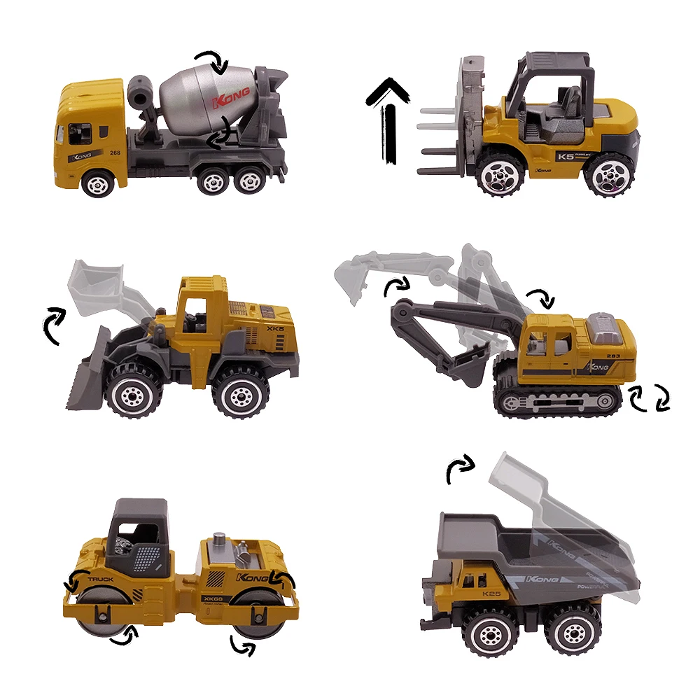 6 шт. сплав мини инженерный автомобиль модель 6в1 1: 64 Металл литье под давлением Инженерная игрушка автомобиль игрушка самосвал вилочный погрузчик экскаватор