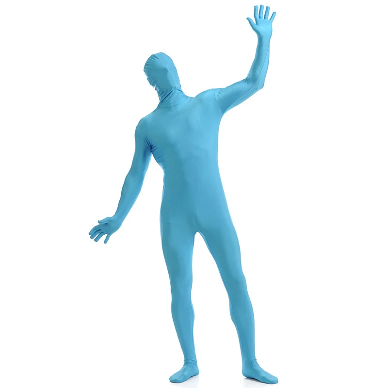 Ainclu 24 hours Light Sky Blue Spandex Zentai Suit for Men Halloween Jumpsuit Romper Rush order/Same day shipping | Тематическая