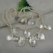 Элегантные украшения А. А. 6-7 ММ 2 Ряда белый цвет shell& пресной воды жемчужное ожерелье серебряные серьги A1457