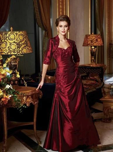 Новинка года; бордовые платья для матери невесты трапециевидной формы с курткой с коротким рукавом и аппликацией из бисера; vestidos de gala