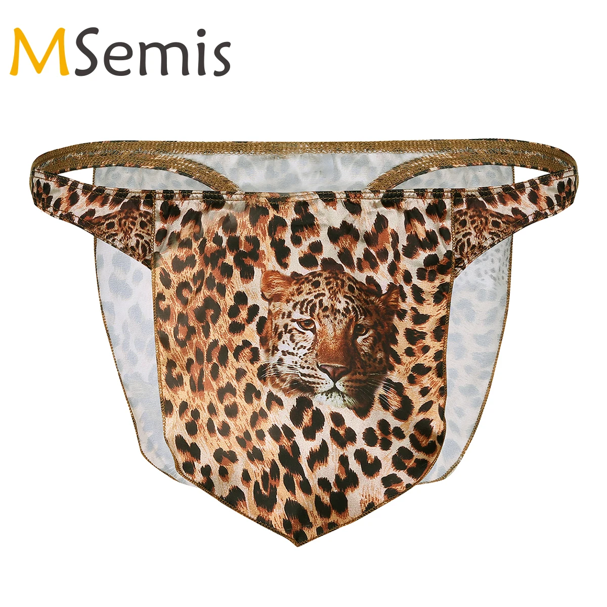 MSemis Mens Loincloth Leopard Underwear Lingerie Gay Panties Jungle Halloween High Cut Pouch
