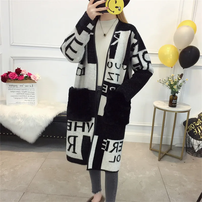 

Kemixiaoxuan New Arrivals Knitted Sweater Female O Neck Long Sleeve Letter Loose Cardigans Woman