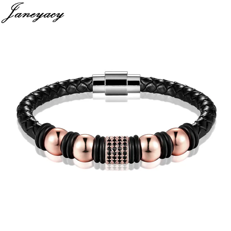 

Janeyacy 2018 New Accessories Leather Bracelets Women Friend Fashion CZ Bracelets Men's Brands Zircon Bracelets Homens Pulsera