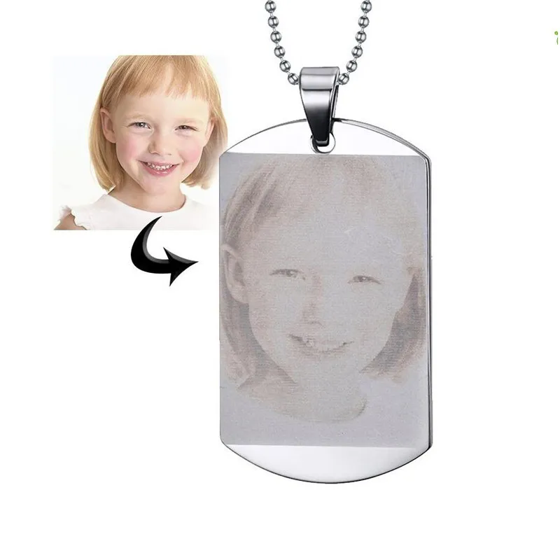 

Personalized Picture Image Pendant Necklace ID Stainless Steel Engraved Jewelry for His and Her Gift