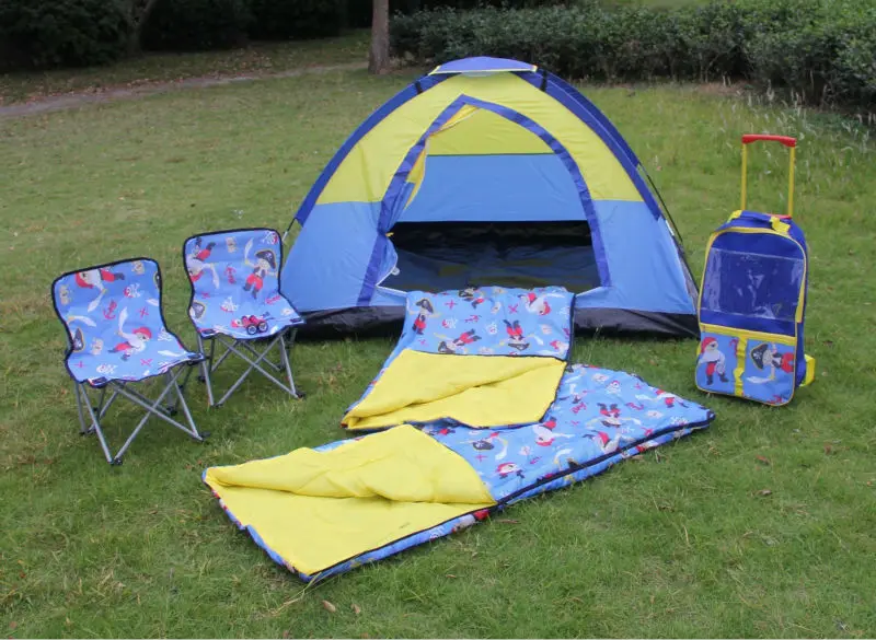Deluxe kids camping combo set (1 tent+2 chairs+2 sleeping bag+ 2 torch+ 1 Trolley) BLUEin Tents