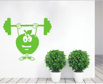 

YOYOYU Cute Apple Weightlifting Gym Sport Wall Sticker Fitness Wall Decal Removable Free Shipping Wall Mural For Home DecorY-534