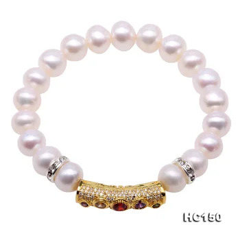 

Unique Pearls jewellery Store 9mm White Color Natural Freshwater Pearl Bracelet Mixes Rhinestone Elastic Bracelet