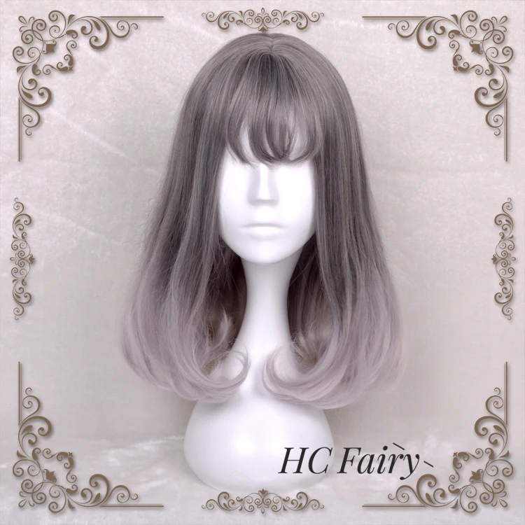 Лолита Сладкий ежедневный парик градиент смешанный серый девушка Bobo прямые Волнистые челки Косплей Кукла Принцесса синтетические волосы для взрослых