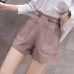 2019 новые летние шорты с высокой талией женские весенние элегантные широкие брюки женские офисные карманы пуговицы женские шорты