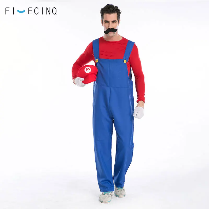 

Mario Brother Costume Men Adult Red Green Blue Jumpsuit Halloween Funny Suit Carnival Game Character Cosplay Performance Fancy