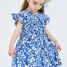 Minibalabala/платье с цветочным рисунком для девочек; лето г.; Высокая талия; свободное детское платье в стиле Корейская принцесса; Детские хлопковые модные платья для детей