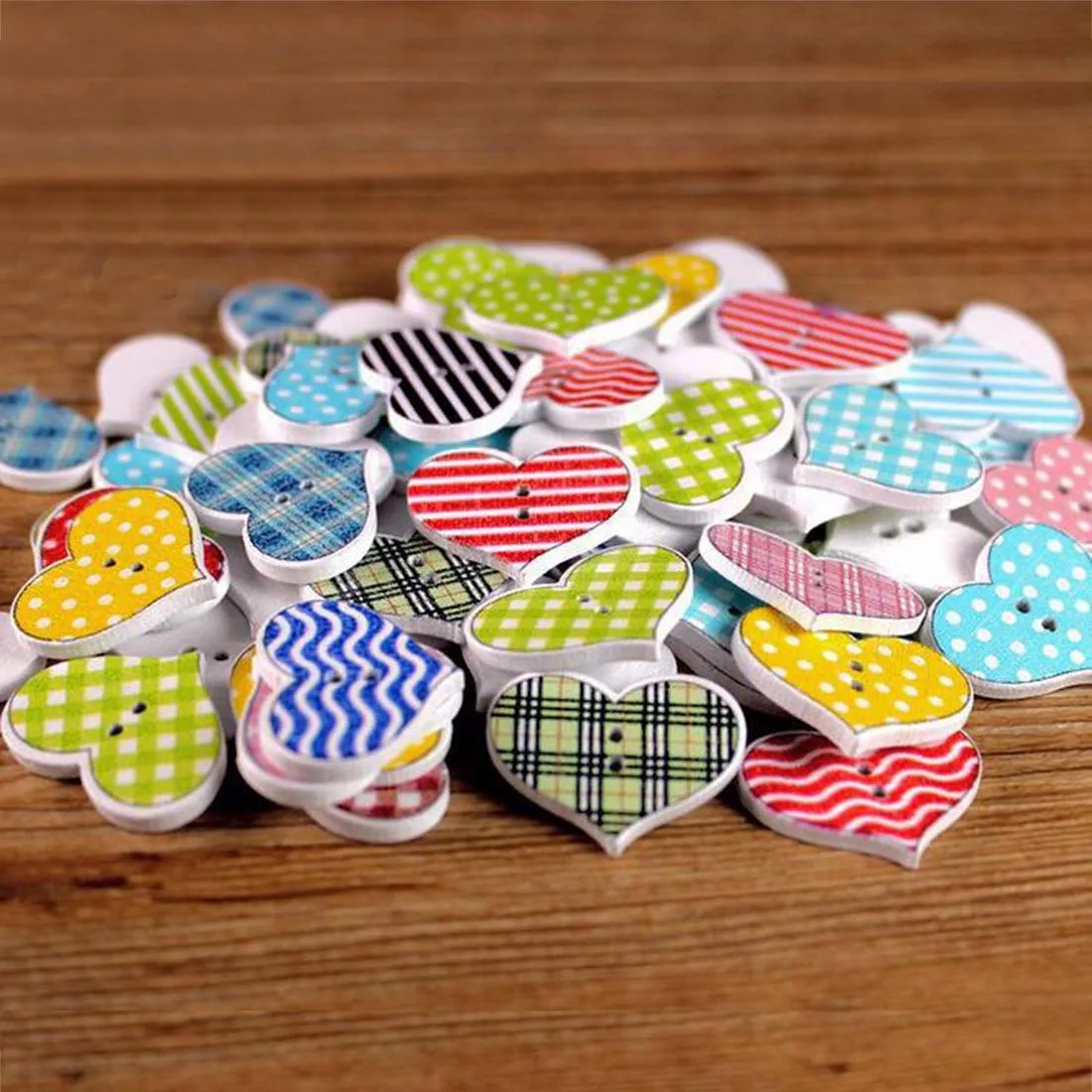 

Big Sale 50Pcs Sewing Scrapbooking Multicolor Stripe Dot Heart Botons 2 Holes Multicolor Fabrics Wooden Buttons