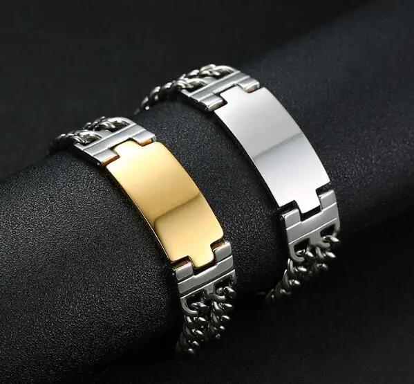 Для женщин мужские ювелирные изделия серебро/золото гладкие стержни из нержавеющей стали ID браслет большие подарки 18 мм 8,66''