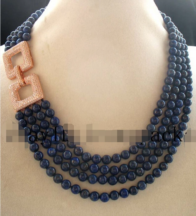 

Miss charm Jew1704 4rows lapis lazuli round 6mm necklace 16-19