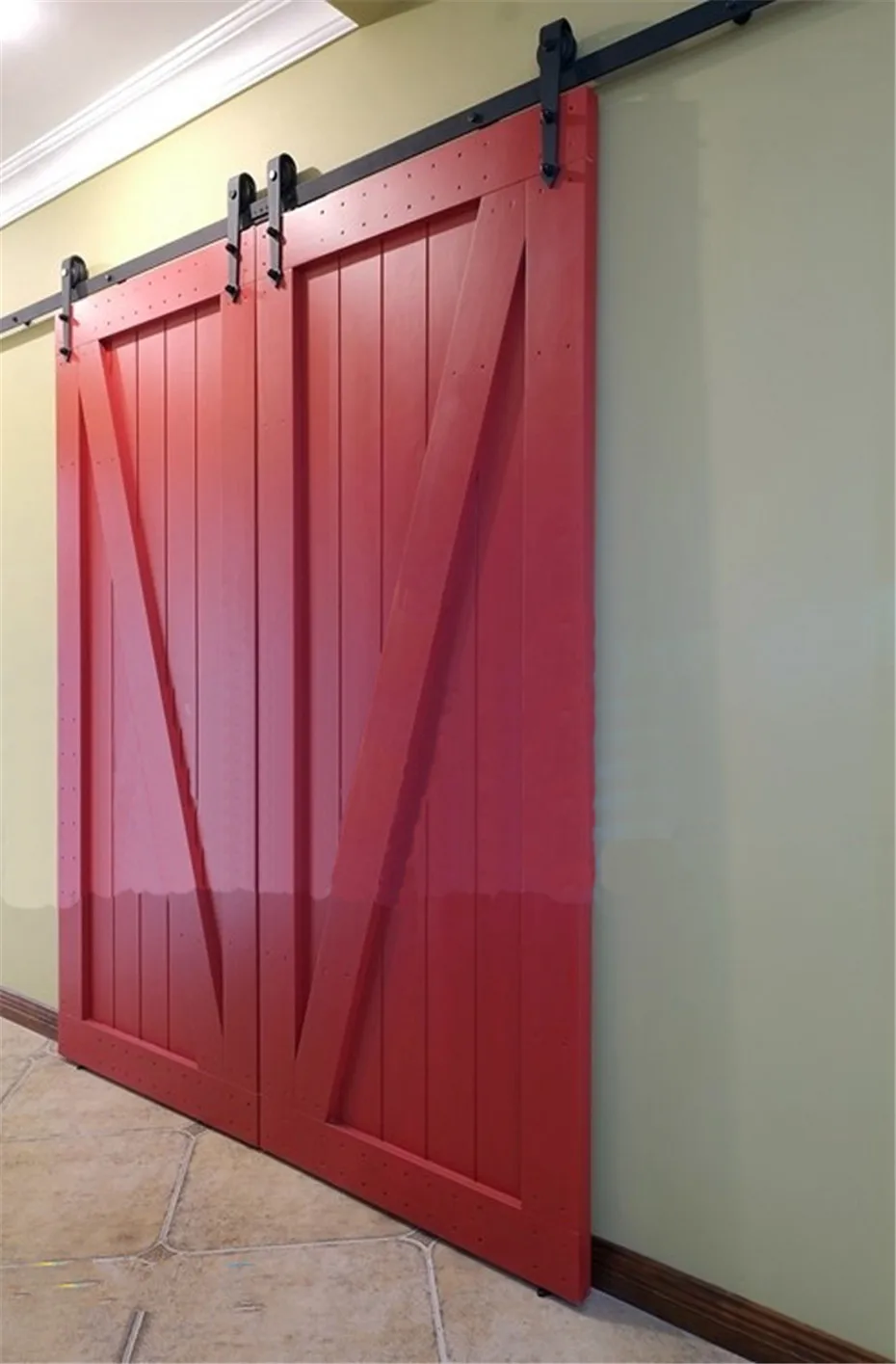 Red Sliding Barn Door 7.5ft 16ft modern country style steel sliding barn door hardware Red Sliding Barn Door 7.5ft 16ft modern country style steel sliding barn door hardware