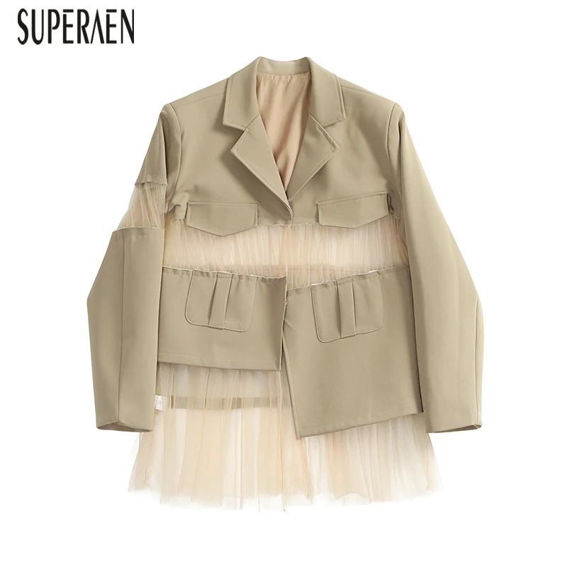 SuperAen, комбинированная сетка, Женская куртка, дикая мода, повседневная, весна, новинка, куртка для женщин, сплошной цвет, Европейская Женская одежда