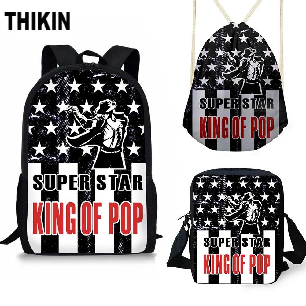 

THIKIN Super Star Michael Jacksons Backpack for Students Back To School Bags Boy Kids King of POP Bookbag Children MJ Notebook