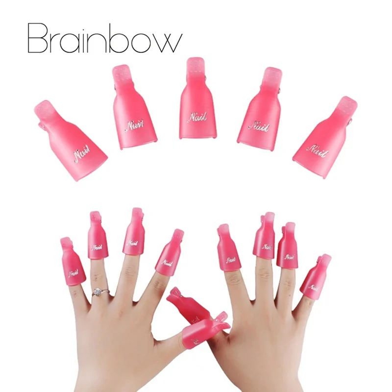 

Brainbow 10pcs/Box Reusable Gel Nail Polish Remover Wrap Nail Art Soak Off Nail Polish Remover Cleaner Soak Off Cap Clip 3Colors
