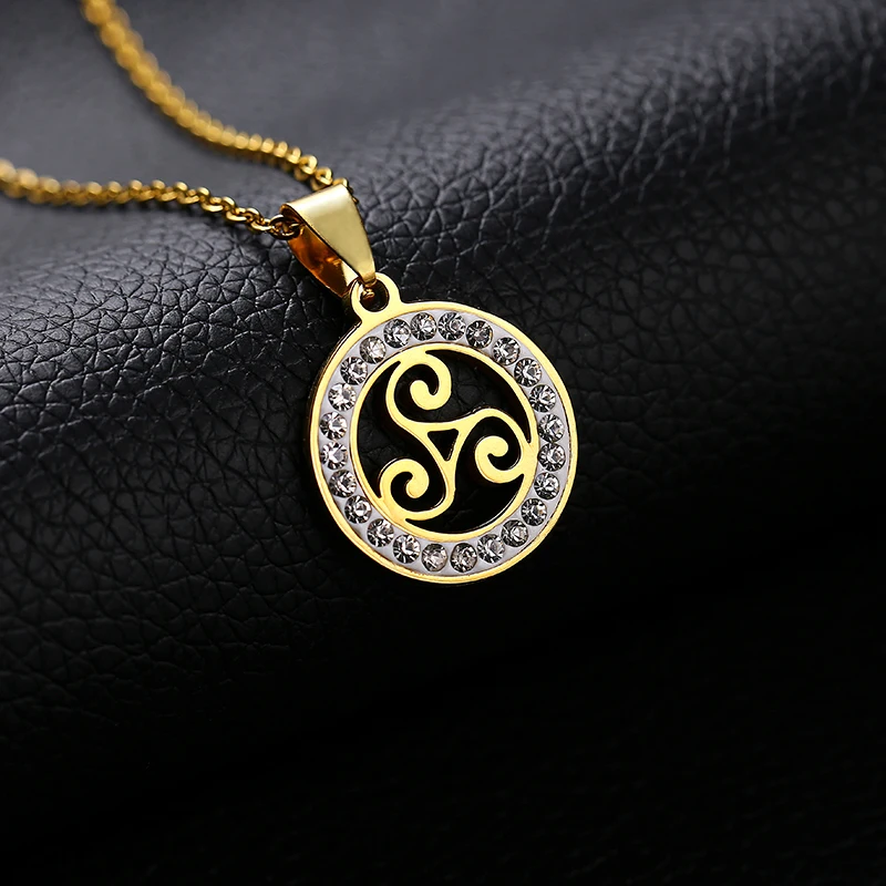 

Trendy Teen Wolf Pendant Necklace Stainless Steel for women Round Gold/Steel color Triskele Triskelion Allison jewelry gift